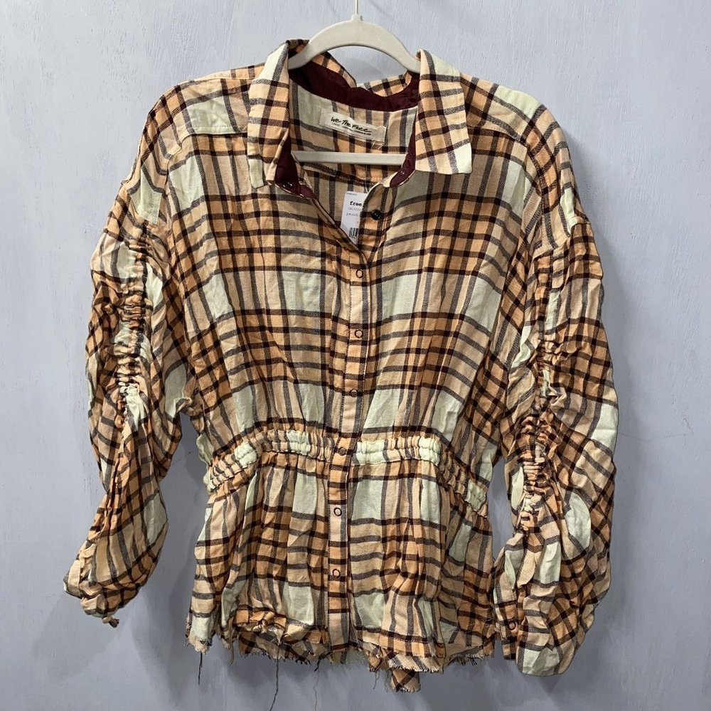 Free People Peach Tree Plaid Top
